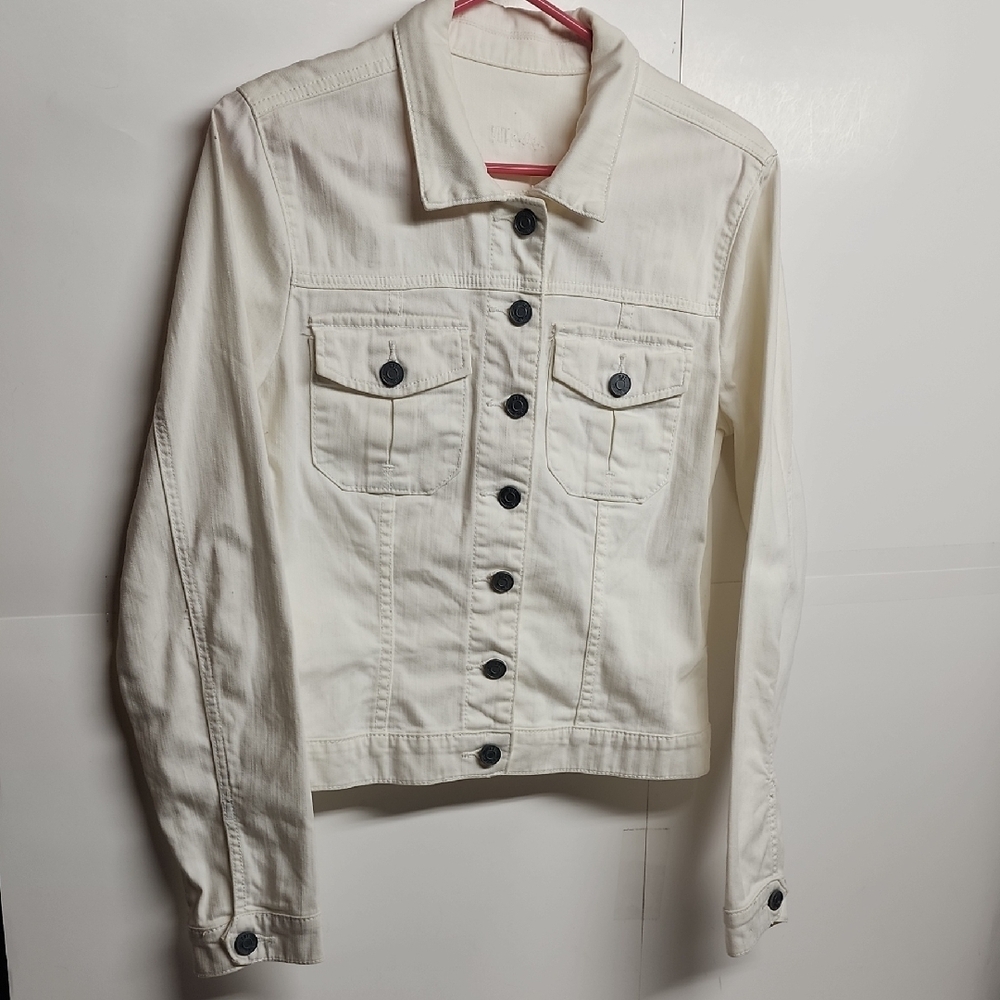 Kut from the Kloth White Denim Jean Jacket Sz L Classic, Minimalist